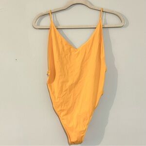 Bright Orange High Cut One Piece Swimsuit Minimal Adjustable Strap